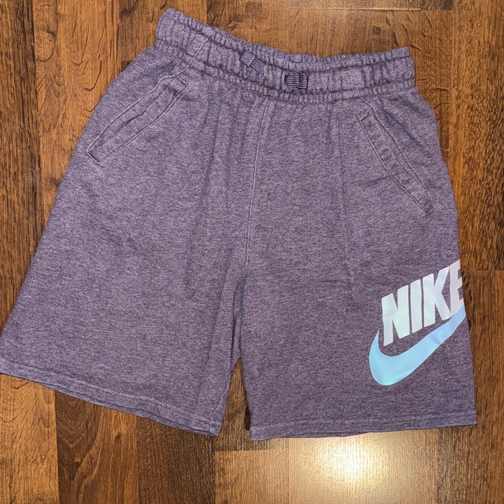 Nike Purple Heather Sweat Shorts with Light Blue Logo (kids size XL)